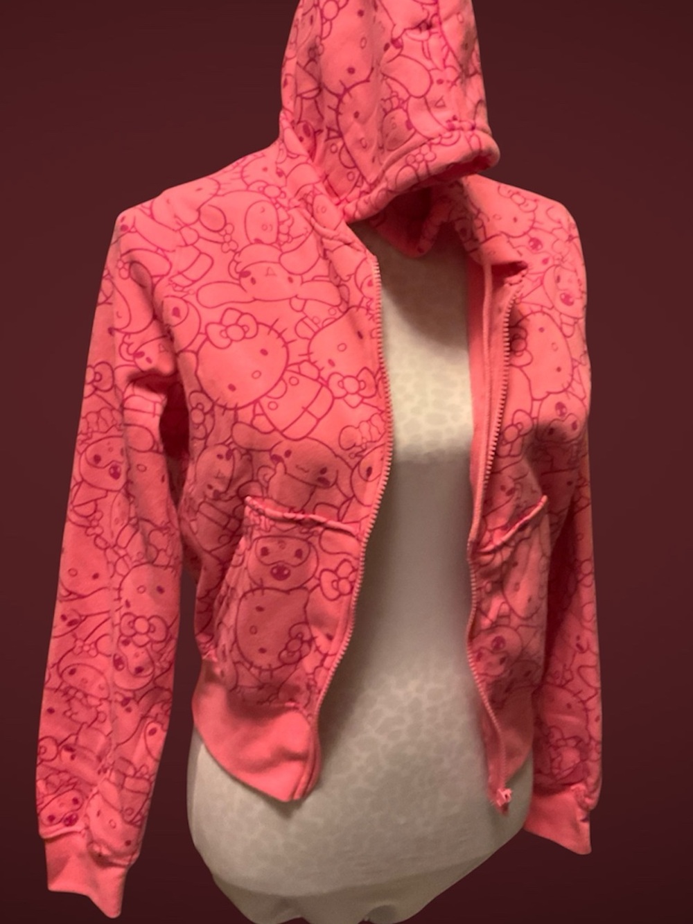 Hello Kitty Pink Patterned Zip Hoodie Jacket